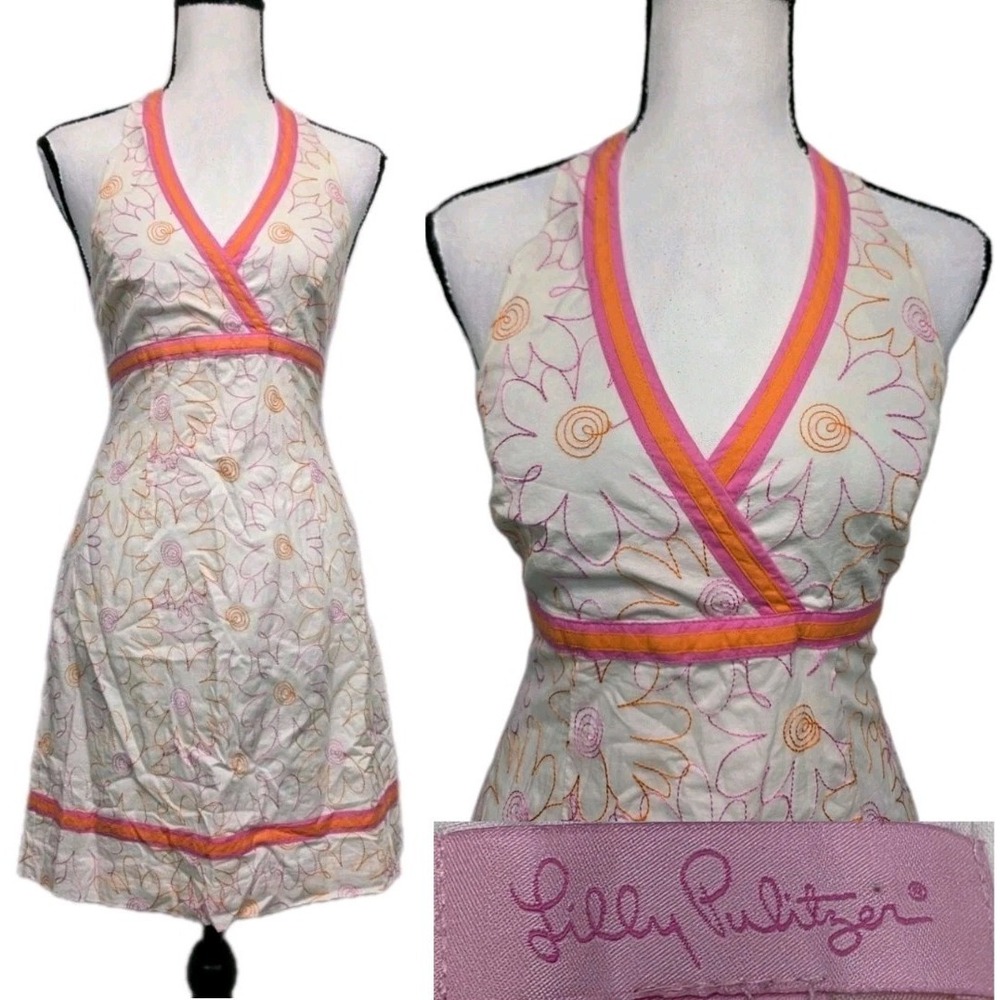 Lilly Pulitzer Halter Dress Sundress Size 2 Y2K Floral Preppy Beach Retro 3240